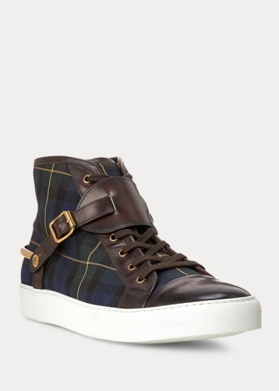 Zapatillas Ralph Lauren Hombre Azul Marino / Verdes / Amarillos - Jerret Tartan Stirrup - KPSAN3497